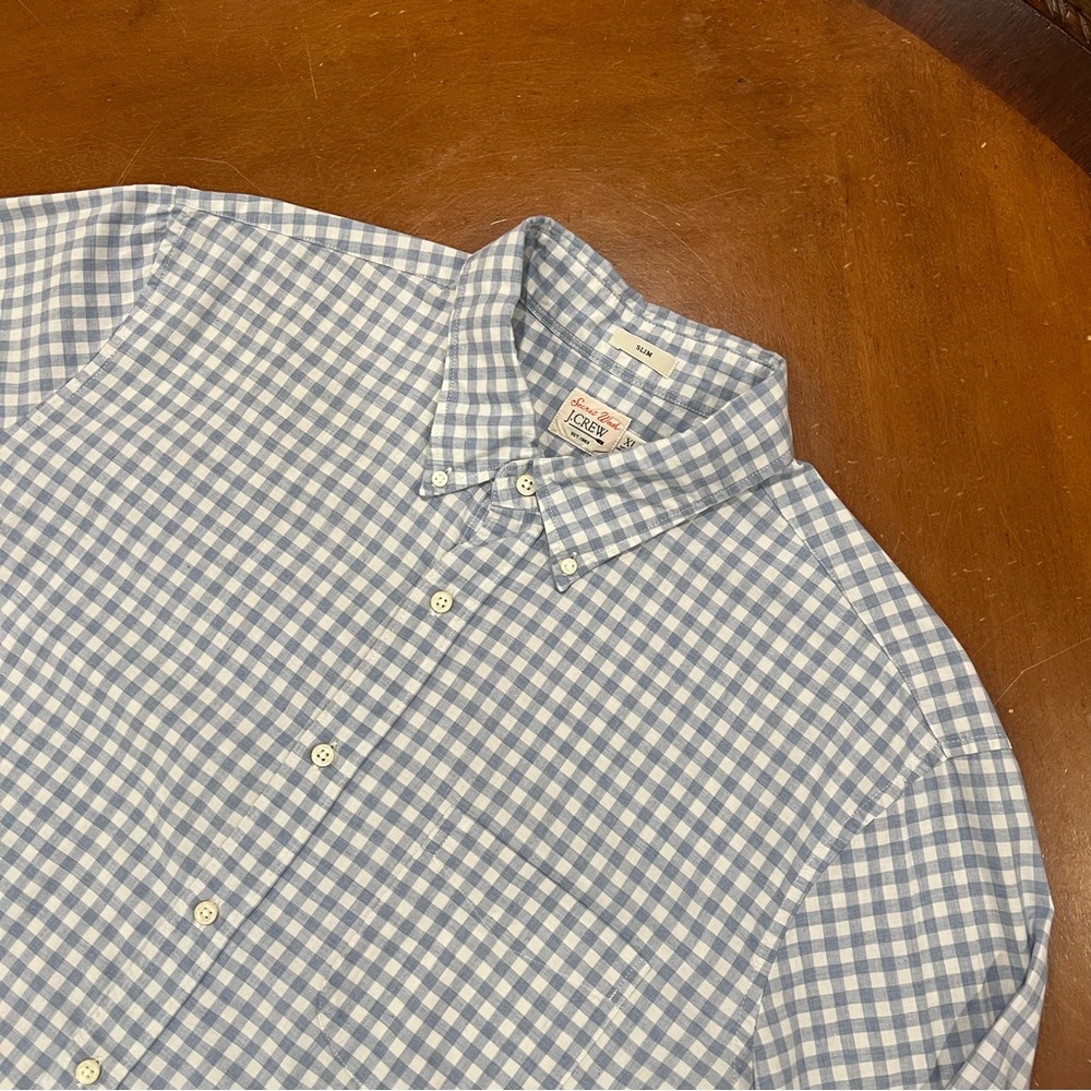 J.Crew Men’s Secret Wash Slim Fit Cotton Poplin Shirt Blue Plaid XL Preppy - Picture 5 of 16